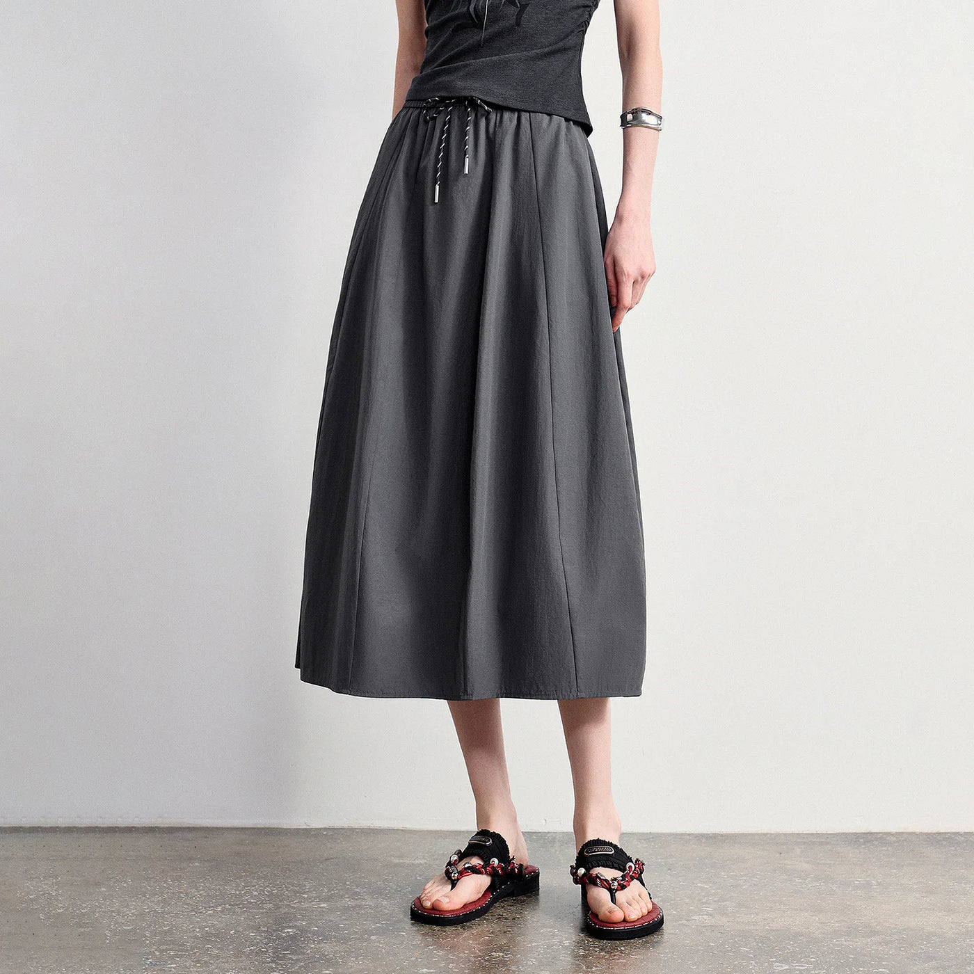 Saia Midi Feminina Patchwork com Cós Elástico