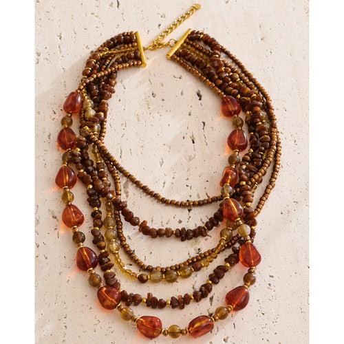 Yhpup Waterproof 2025 Handmade Beads Bohemia Jewelry Autumn Winter Stainless Steel Layered Resin Chain Bib Statement Necklace