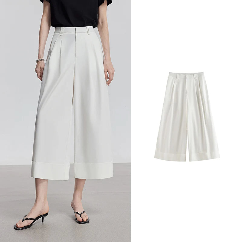 Calça Wide Leg Feminina de Algodão e Liocel Cintura Alta