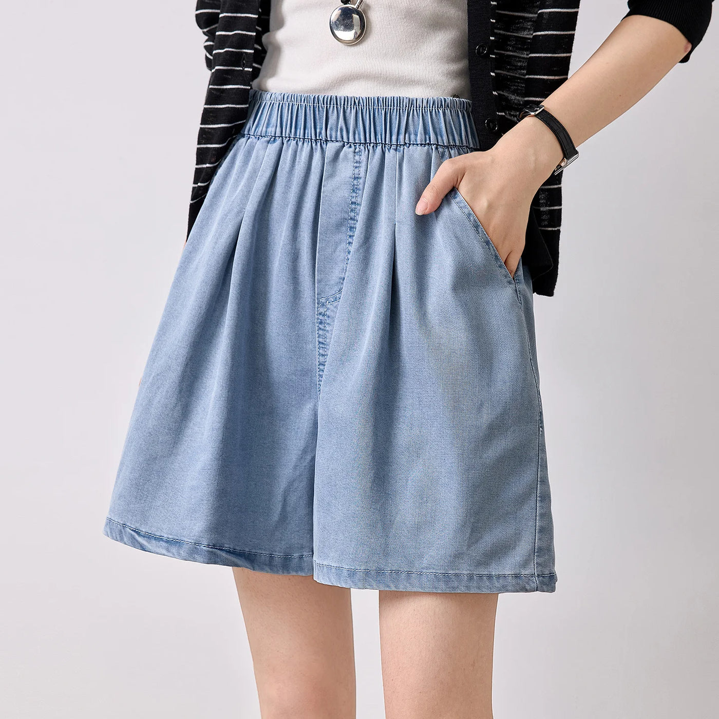 Shorts Wide Leg Feminino de Liocel com Cós Elástico