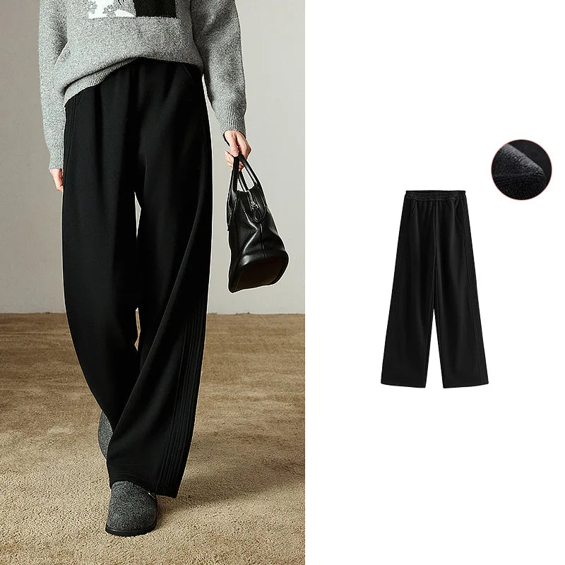 Calça Feminina Wide Leg Forrada com Cós Elástico Black