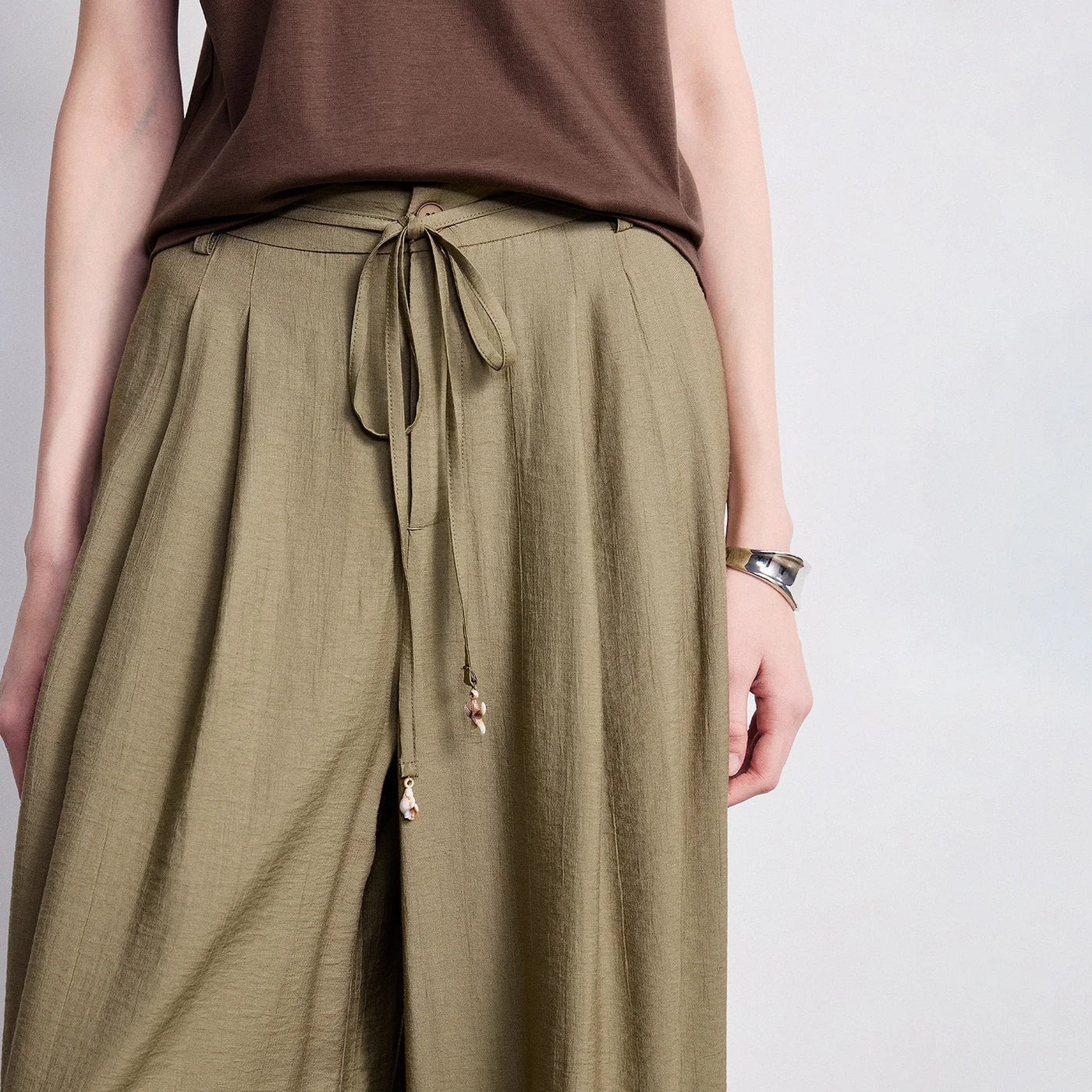 Calça Pantalona Feminina Listrada Cintura Alta