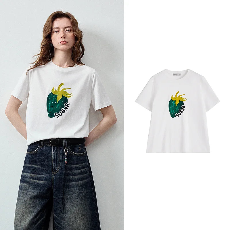Camiseta Feminina Antibacteriana com Estampa Morango