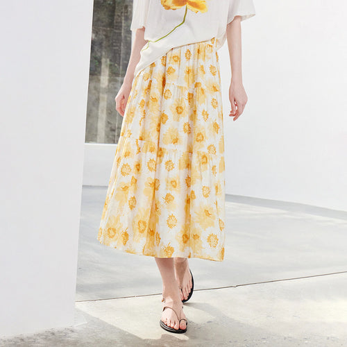 Saia Midi Feminina Floral Evasê