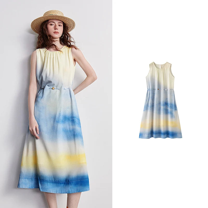 Vestido Feminino Degradê Aquarela com Caimento Solto