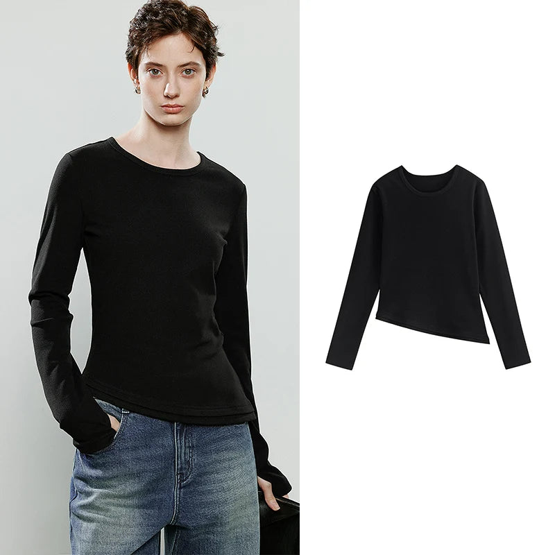 Blusa Feminina Slim Assimétrica Manga Longa