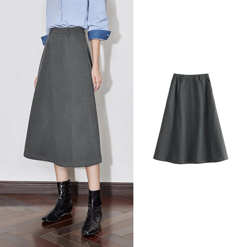Saia Midi Feminina de Inverno Evasê