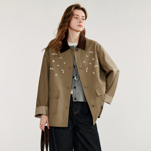 Trench Coat Feminino Midi com Recortes Coloridos