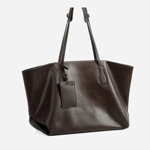 Bolsa Feminina de Couro Legítimo Grande Vintage Tote para Ombro