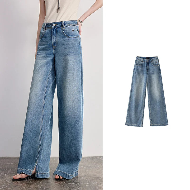 Calça Jeans Feminina Wide Leg com Acetato