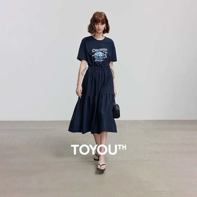 Vestido Camiseta Midi Estampado de Algodão