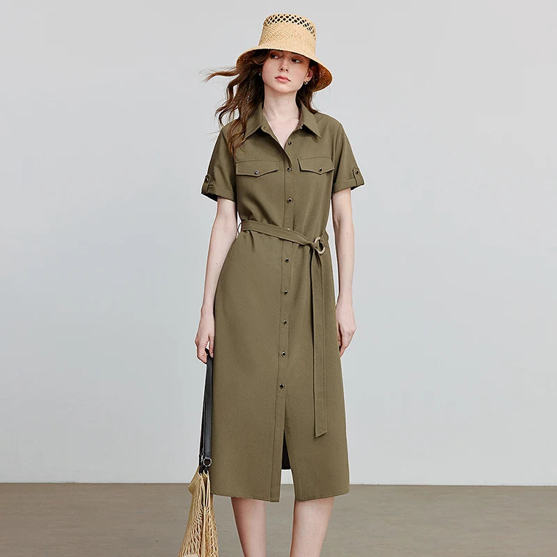 Vestido Chemise Midi com Cinto