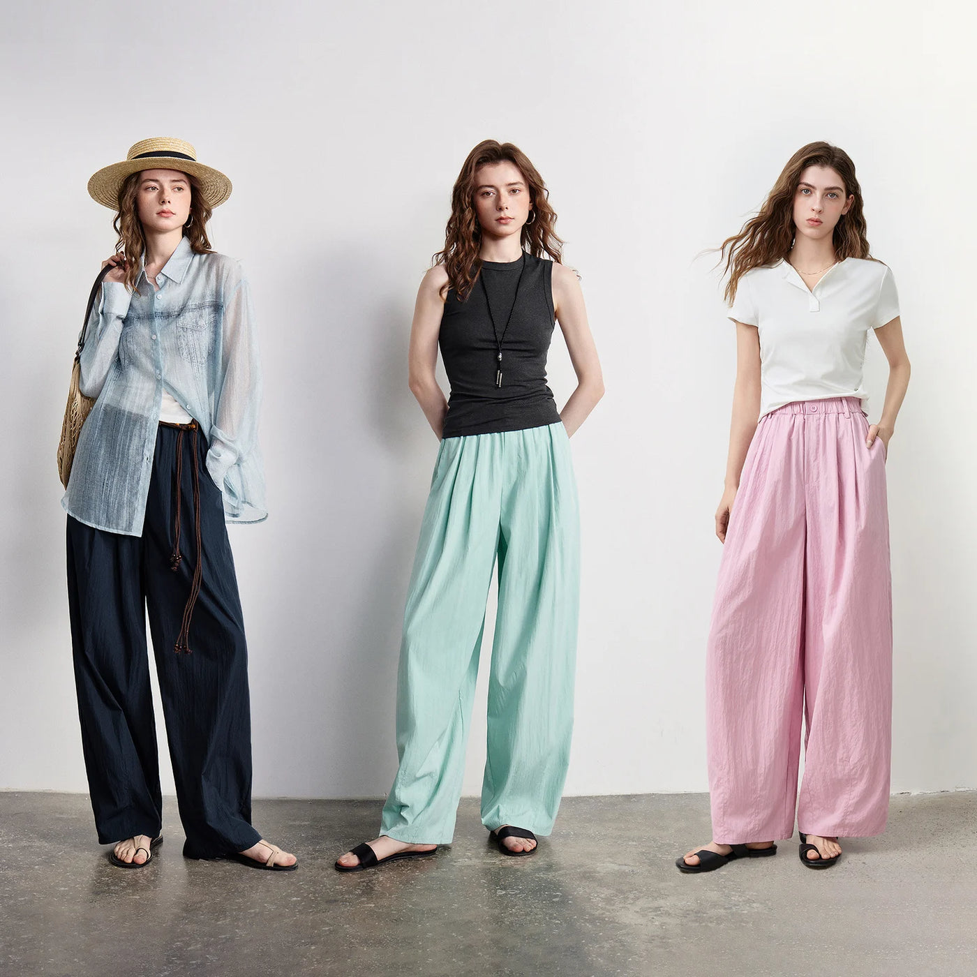 Calça Barrel Feminina Texturizada Wide Leg