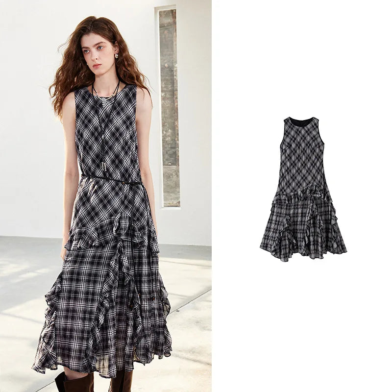 Vestido Boho Midi Xadrez com Babados