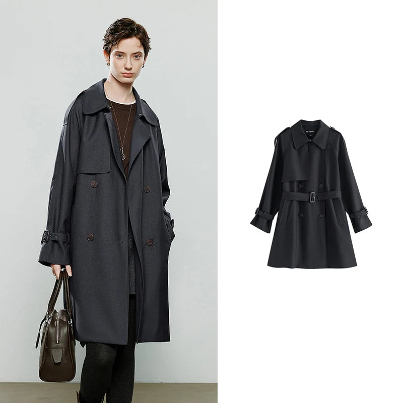 Trench Coat Feminino Midi Acinturado gray