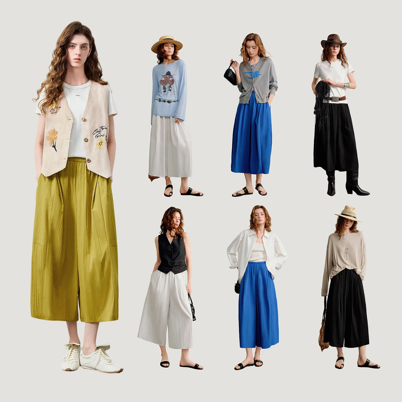 Calça Saia Feminina Plissada Cintura Alta