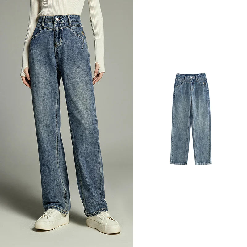 Calça Jeans Feminina Wide Leg com Bordado
