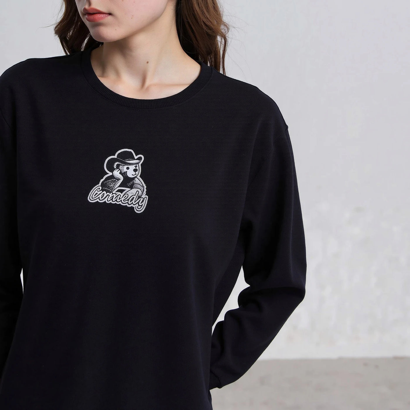 Vestido Curto Manga Longa com Estampa Urso