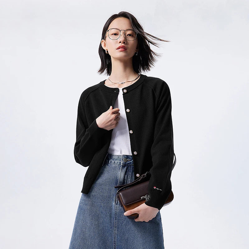 Cardigan Feminino de Algodão com Bordado e Manga Longa