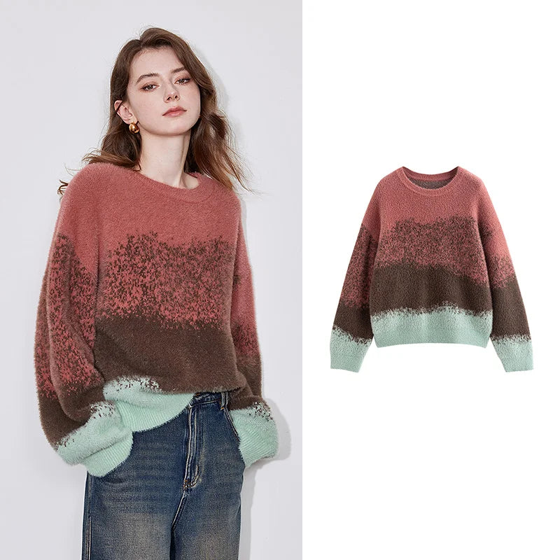 Suéter Feminino Degradê com Gola Redonda e Manga Longa