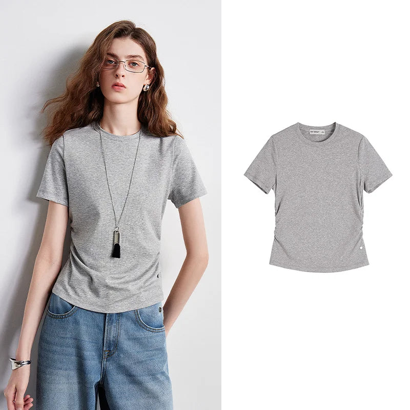 Camiseta Feminina de Liocel e Algodão com Cintura Marcada