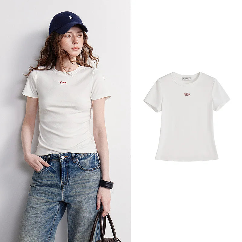 Camiseta Feminina Slim de Liocel e Algodão com Letras