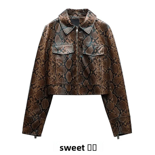 Jaqueta Animal Print Marrom com Zíper
