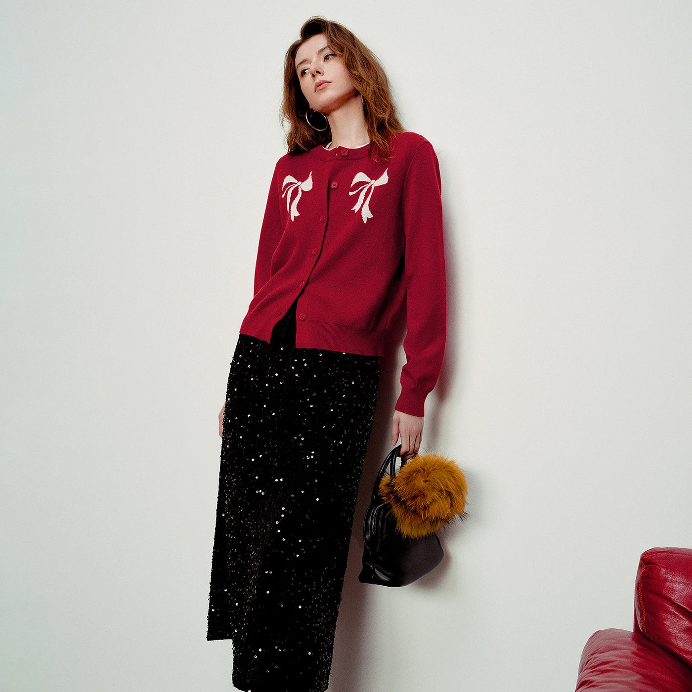 Cardigan Feminino Jacquard com Gola Redonda