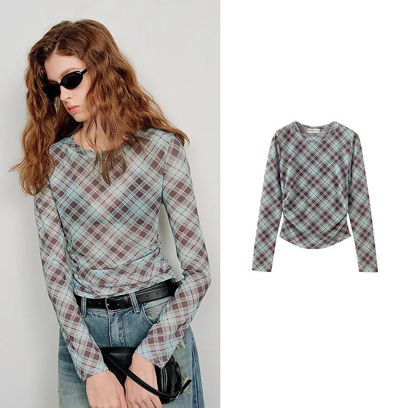 Blusa Feminina de Tule Estampado com Cintura Marcada