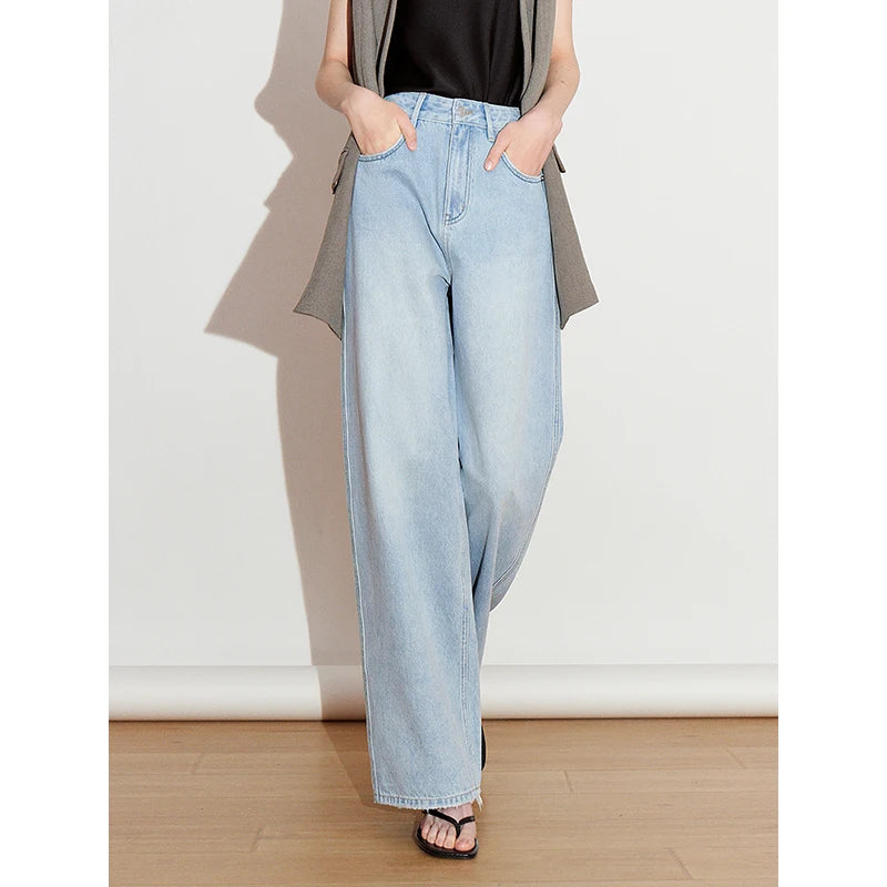 Calça Jeans Feminina Wide Leg Estonada Cintura Baixa