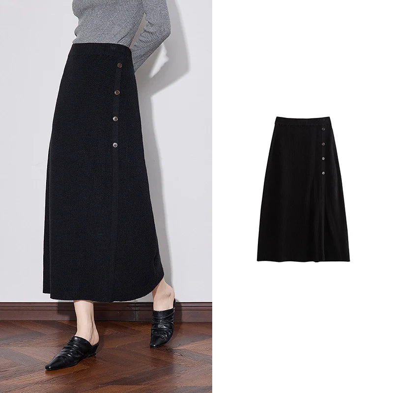 Saia Midi Feminina de Tricô de Inverno
