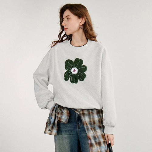 Moletom Feminino com Flor de Veludo Bordada