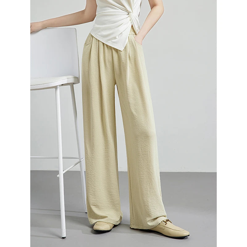 Calça Pantalona Feminina Texturizada Cintura Alta