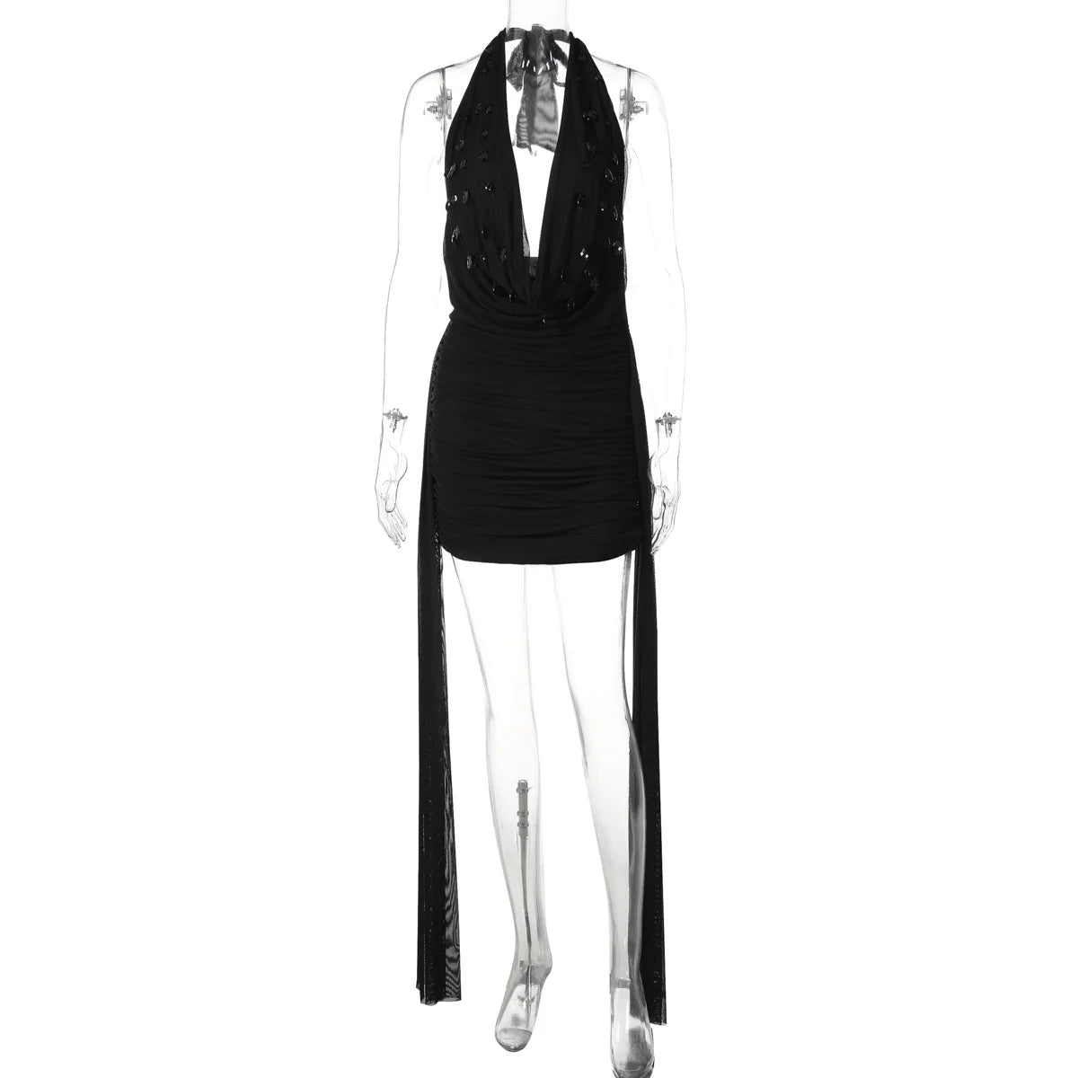 Vestido Curto Feminino Frente Única com Pedraria Black