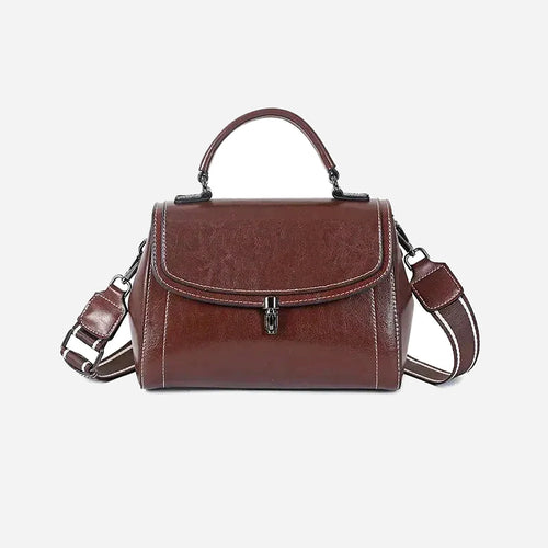 Bolsa feminina vintage de couro legítimo estilo carteiro quadrada minimalista marrom