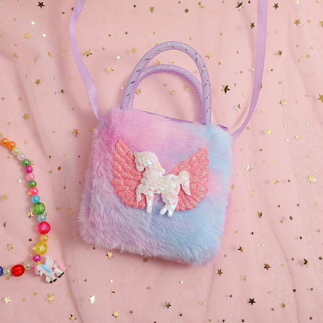 Pequena Bolsa Infantil Unicórdio Super Fofa de Pelúcia