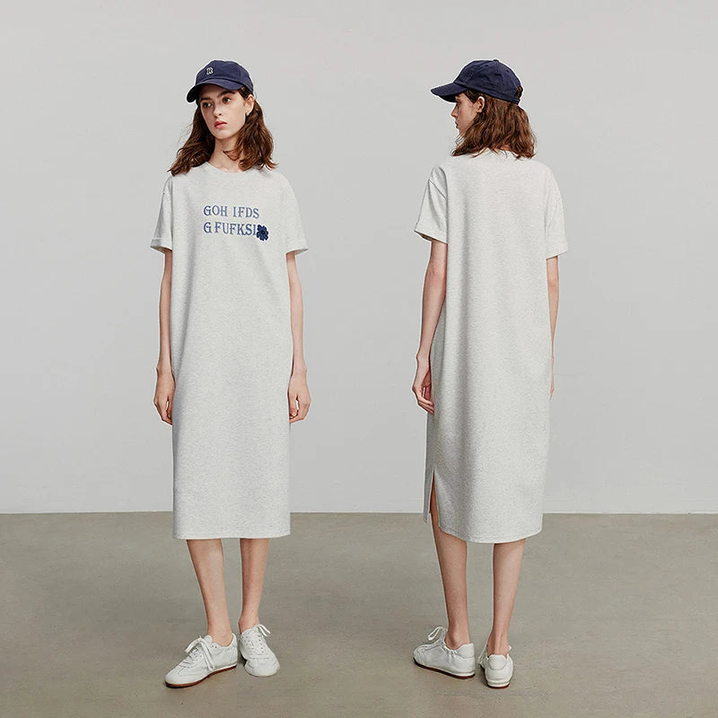 Vestido Camiseta Midi com Estampa de Letras