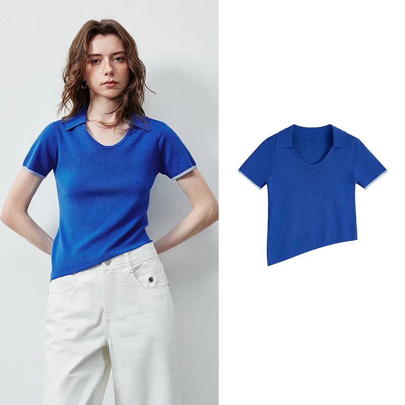 Blusa Feminina de Liocel Assimétrica com Decote U