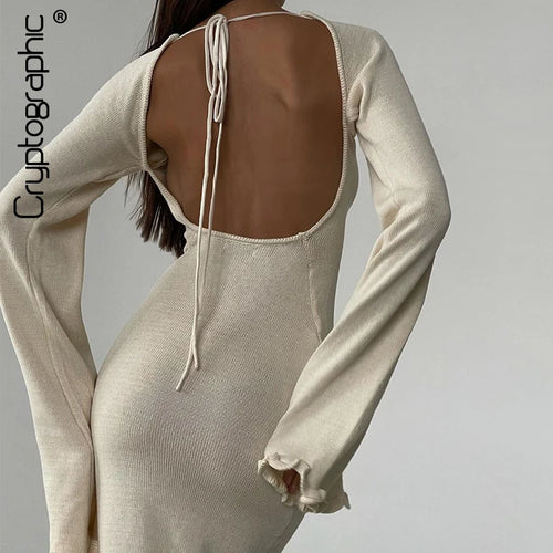 Vestido Longo Feminino de Tricô com Manga Flare