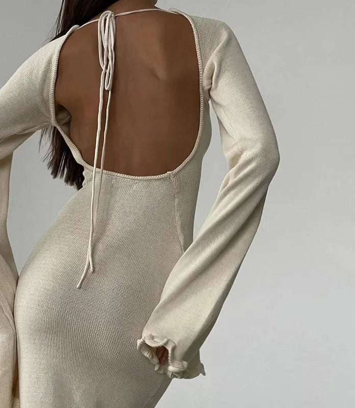 Vestido Longo Feminino de Tricô com Manga Flare