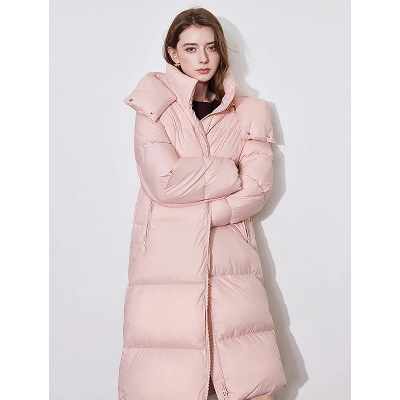 Casaco Puffer Feminino Midi com Capuz 90% Plumas