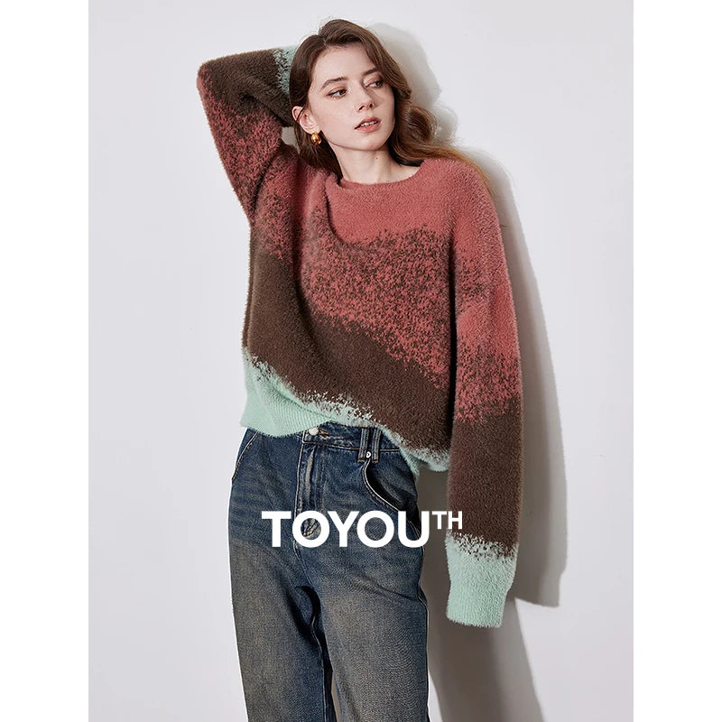 Suéter Feminino Degradê com Gola Redonda e Manga Longa