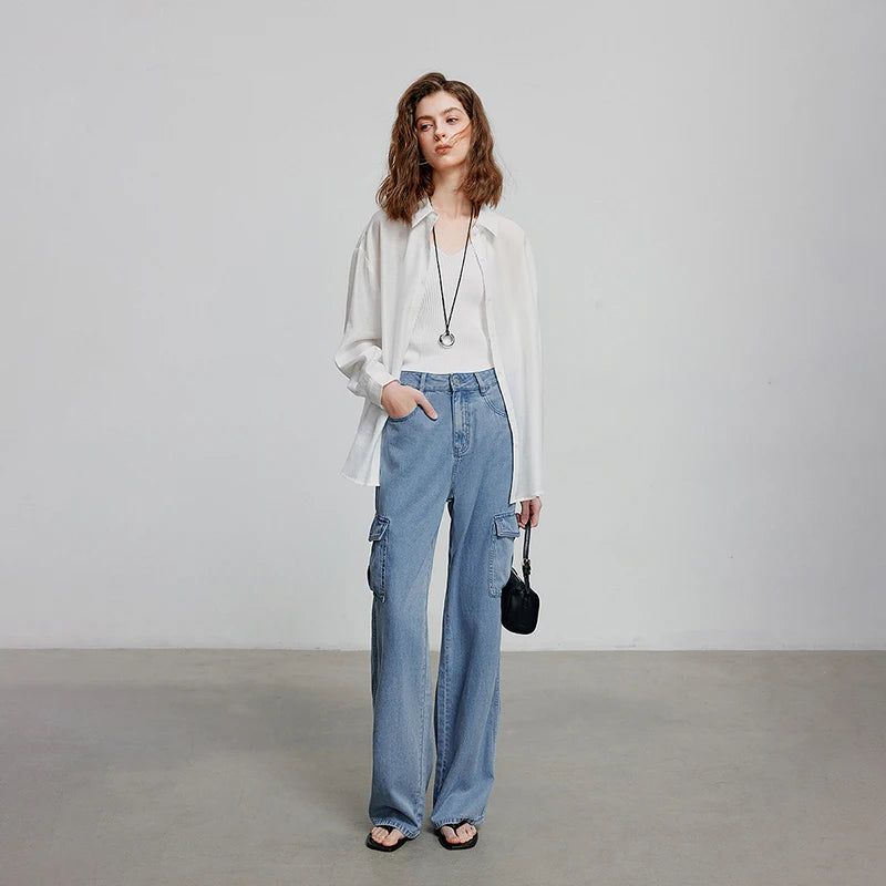 Calça Jeans Feminina Wide Leg Leve em Liocel