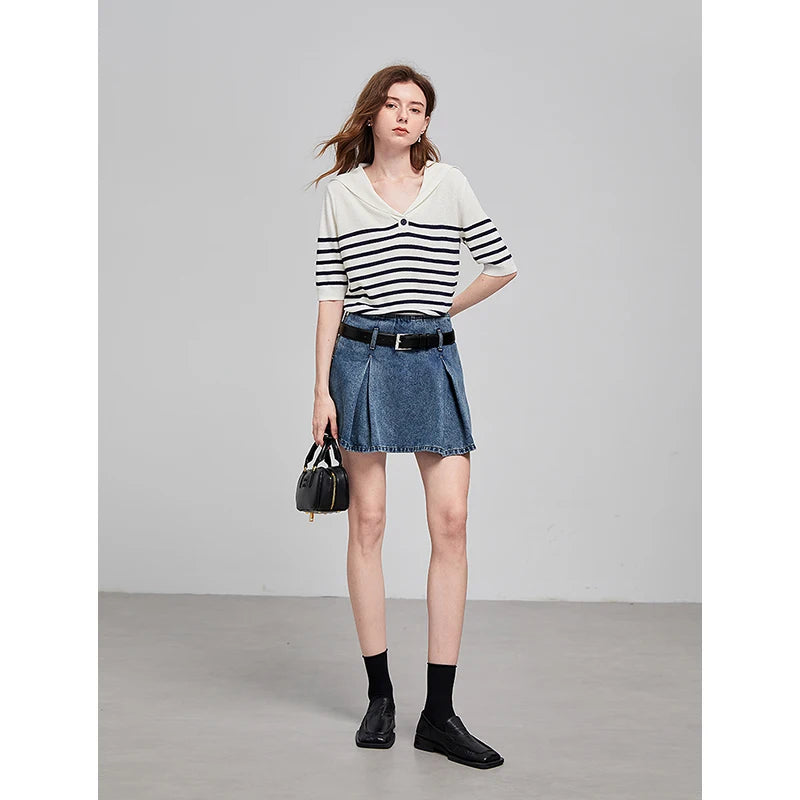 Shorts Jeans Feminino com Faixa e Caimento Solto
