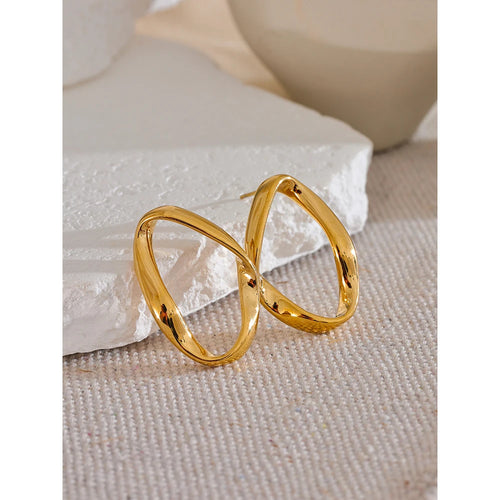 Yhpup Minimalist 316L Stainless Steel Oval Hollow Charm Metal Stud Earrings 18K Gold & Platinum Plated Versatile Daily Jewelry