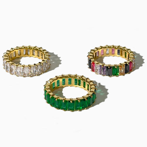 Anel Aliança Baguete com Zircônia e Banho Ouro 18K