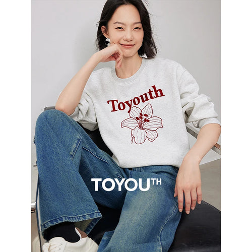 Moletom Feminino Streetwear com Flores e Letras Bordadas