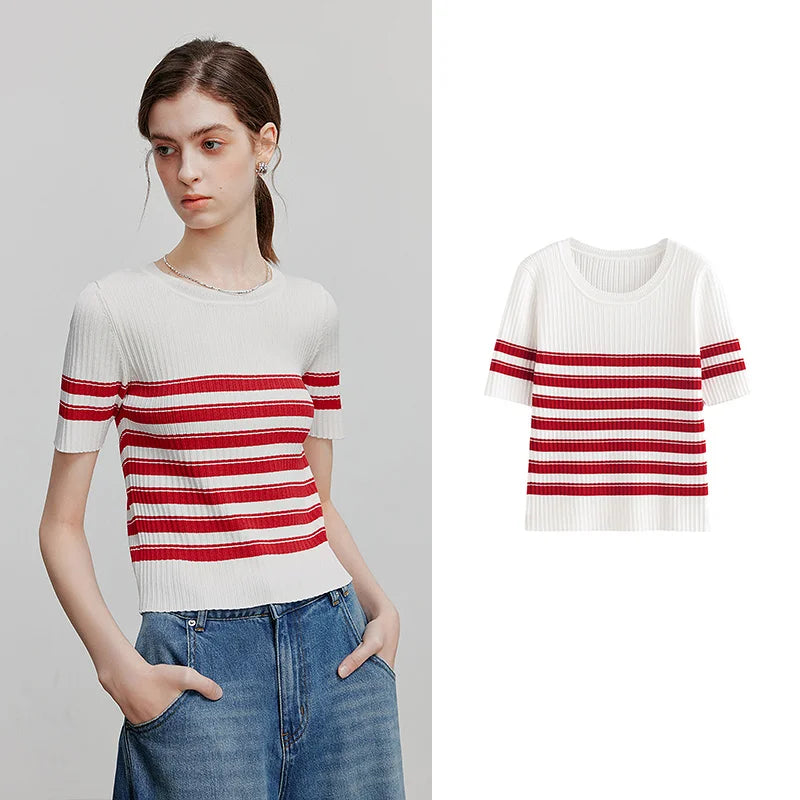 Blusa Feminina de Tricô Manga Curta Minimalista