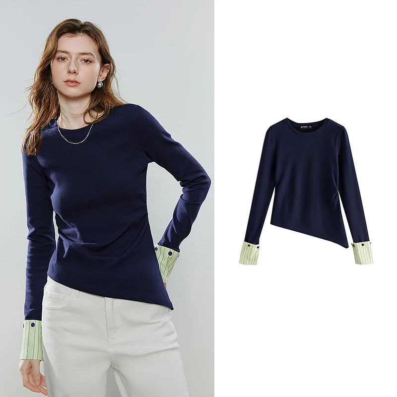 Blusa Feminina Assimétrica de Algodão com Recortes