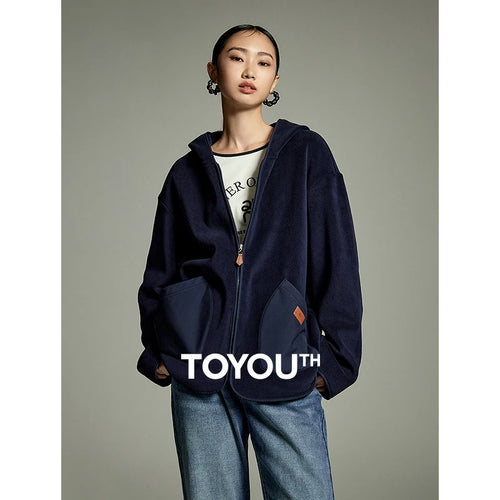Casaco Feminino de Fleece com Capuz e Bolsos